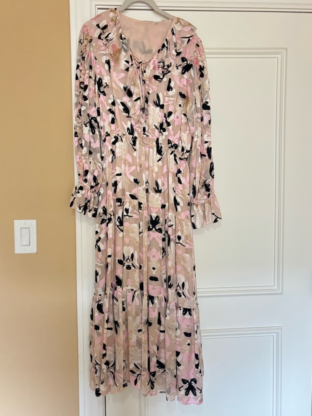 elie tahari Floral Pink Long Sleeve Maxi Dress
